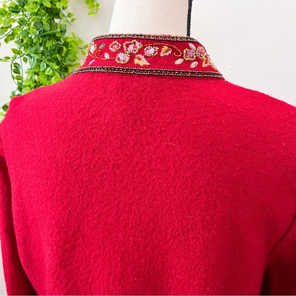 Talbots Vintage Red Wool Embroidered Beaded Jacket Large - Picture 4 of 10
